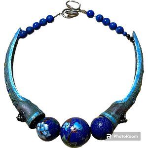 Cloisonne claw necklace blue cloisonné necklace